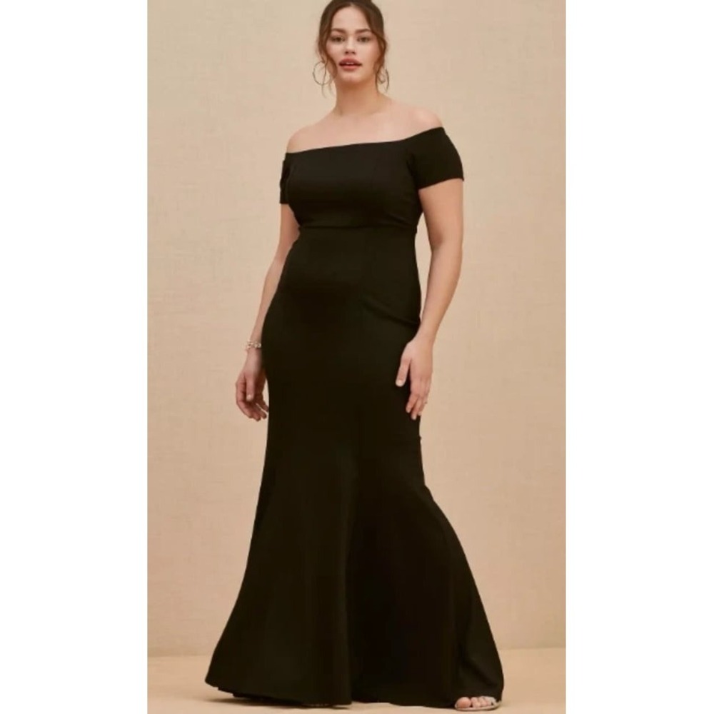 Torrid Black Ponte Off Shoulder Bodycon Maxi Dress Sz 20 Plus Cocktail NWTโ